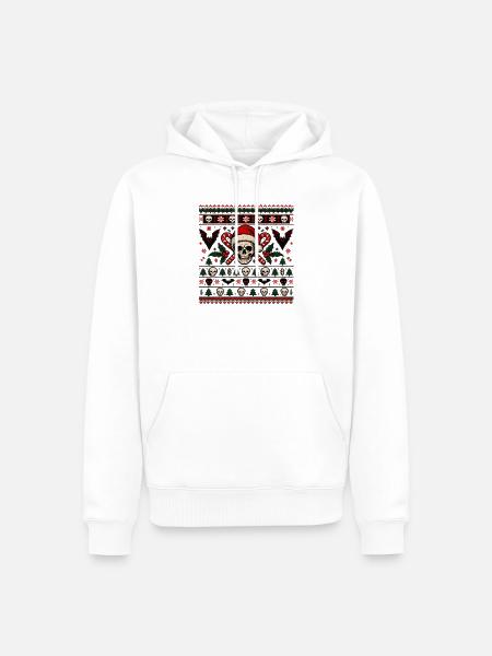 Skull Santa Candy Cane Muster - Männer Premium Bio Hoodie - Weiß