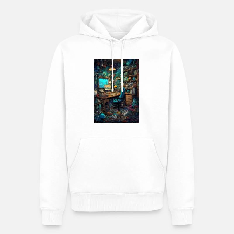 Wohnraum eines Computer Nerds - Männer Premium Bio Hoodie - Weiß