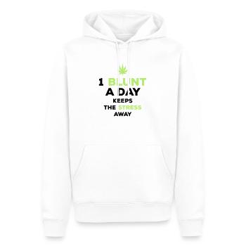 blunt day stress away - Männer Premium Bio Hoodie - Weiß - Vorne - Nico (187cm)