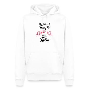 j'ai pas le temps j'ai bêtise avec tata - Sweat à capuche Premium bio Homme - blanc - Devant - Nico (187cm)