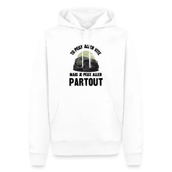 tu peux aller vite mais je peux aller partout - Sweat à capuche Premium bio Homme - blanc - Devant - Nico (187cm)