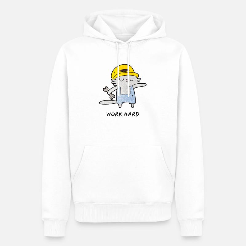 Work Hard Cat - Männer Premium Bio Hoodie - Weiß