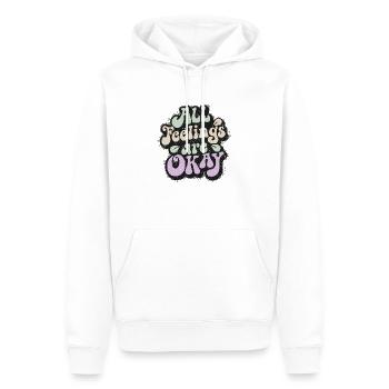 Achtsamkeit Spruch: Alle Gefühle sind okay - Männer Premium Bio Hoodie - Weiß - Vorne - Nico (187cm)