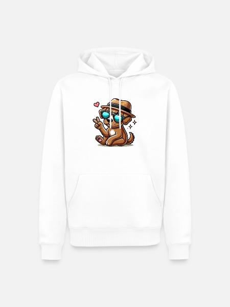 Hund mit Hut - Männer Premium Bio Hoodie - Weiß