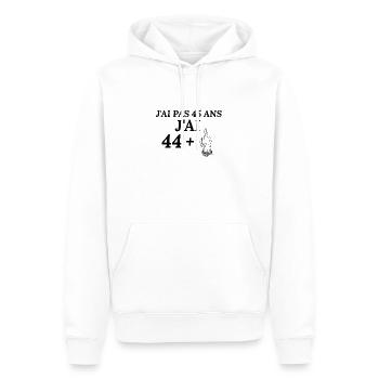 Anniversaire 45 ans . J'ai pas 45 ans j'ai 45+ - Sweat à capuche Premium bio Homme - blanc - Devant - Nico (187cm)