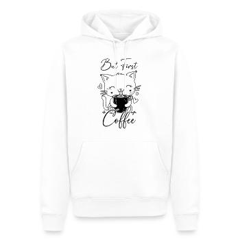 Café De Chat Mais Premier Café Matin Grouch Drôle - Sweat à capuche Premium bio Homme - blanc - Devant - Nico (187cm)