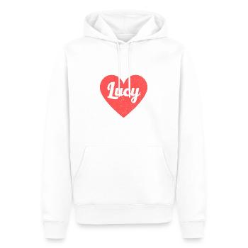 Lucy Nom Coeur Rouge Amour Fan Rétro - Sweat à capuche Premium bio Homme - blanc - Devant - Nico (187cm)