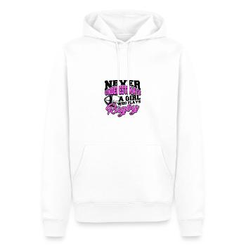 Never Underestimate A Girl Who Plays Rugby - - Men’s Premium Organic Hoodie - white - Front - Nico (187cm)