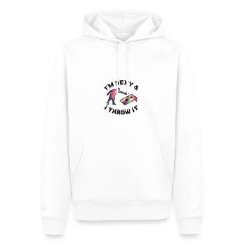 Lustig, ich bin sexy & ich werfe es Shooting Throwing - - Männer Premium Bio Hoodie - Weiß - Vorne - Nico (187cm)
