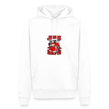 Jésus l’ultime soulevé de terre - Msucleman - Sweat à capuche Premium bio Homme - blanc - Devant - Nico (187cm)