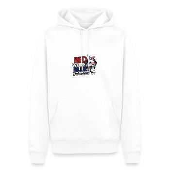 Rot Weiß Blau und Dalmatiner auch - woof - Männer Premium Bio Hoodie - Weiß - Vorne - Nico (187cm)