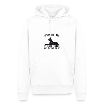 Tut mir leid, ich bin spät dran, meine Dogge saß auf mir - - Männer Premium Bio Hoodie - Weiß - Vorne - Nico (187cm)