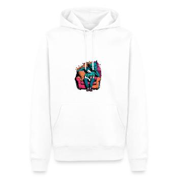cat and a human engage in a playful and adorable - Männer Premium Bio Hoodie - Weiß - Vorne - Nico (187cm)