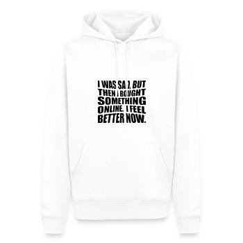 I was sad, but then i bought something online... - Männer Premium Bio Hoodie - Weiß - Vorne - Nico (187cm)