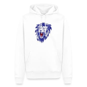 Roaring lion (cut-out) in Blue - Men’s Premium Organic Hoodie - white - Front - Nico (187cm)