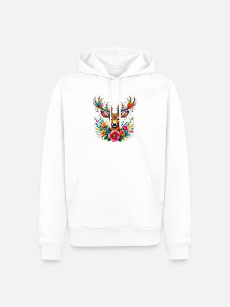 Hirsch mit Blumen geschmückt - Männer Premium Bio Hoodie - Weiß
