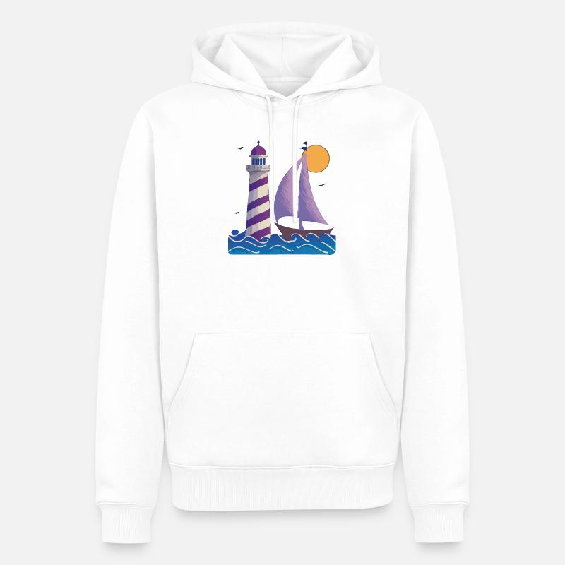 Leuchtturm mit Boot - Männer Premium Bio Hoodie - Weiß