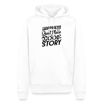 Le bonheur est un endroit calme et une bonne histoire - Sweat à capuche Premium bio Homme - blanc - Devant - Nico (187cm)