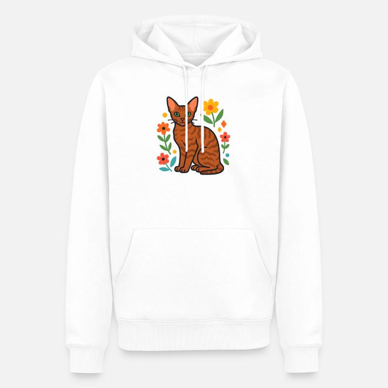 Devon Rex' Katze in der Blumenparade - Männer Premium Bio Hoodie - Weiß