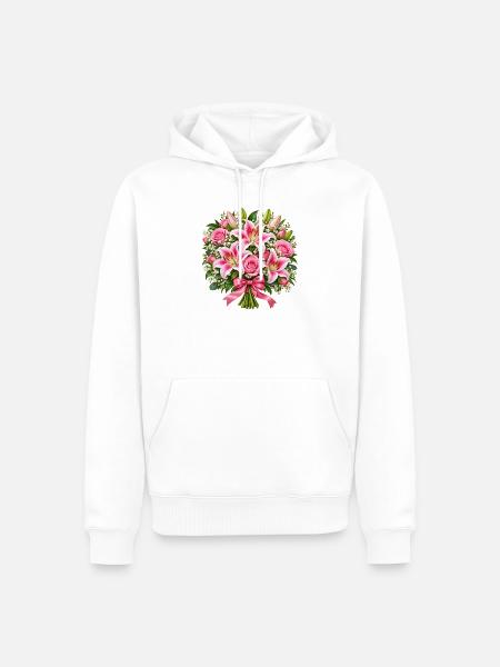 Sanfter rosa Lilien-Rosenstrauß - Männer Premium Bio Hoodie - Weiß