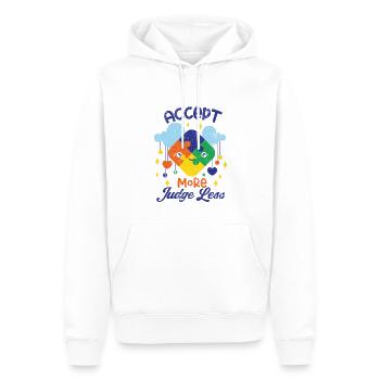 MEHR AKZEPTIEREN WENIGER BEURTEILEN AUTIST SPRÜCHE - Männer Premium Bio Hoodie - Weiß - Vorne - Nico (187cm)