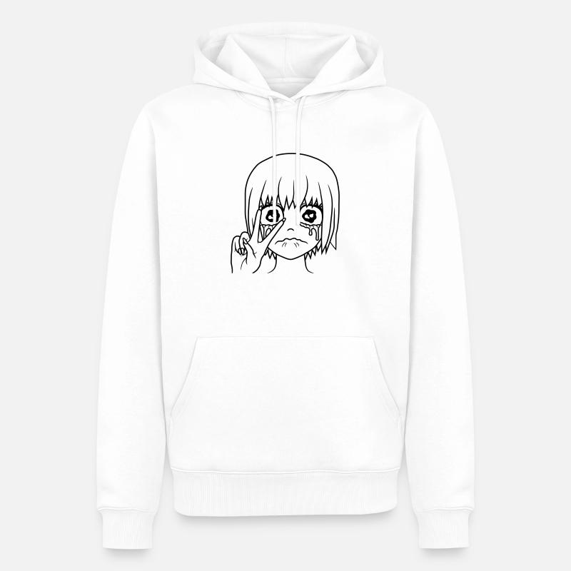 Peace Handzeichen weinendes Mädchen - Männer Premium Bio Hoodie - Weiß