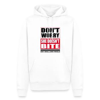 Don't worry she doesn't bite Hunde lustige Sprüche - Männer Premium Bio Hoodie - Weiß - Vorne - Nico (187cm)