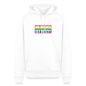 Nie Wieder Ist Jetzt Spruch Schriftzug - Männer Premium Bio Hoodie - Weiß - Vorne - Nico (187cm)