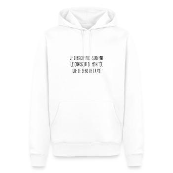 je cherche plus souvent le chargeur de mon tél - Sweat à capuche Premium bio Homme - blanc - Devant - Nico (187cm)