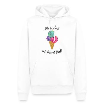 La vie est courte, mangez d’abord le dessert! - Sweat à capuche Premium bio Homme - blanc - Devant - Nico (187cm)