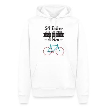 50 Jahre - Fahrrad Ohne Akku - Geburtstag Geschenk - Männer Premium Bio Hoodie - Weiß - Vorne - Nico (187cm)
