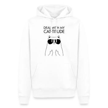 Deal With My Cat-Titude Cat Middle Finger - Men’s Premium Organic Hoodie - white - Front - Nico (187cm)