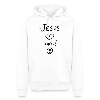 Jésus t'aime - Sweat à capuche Premium bio Homme - blanc - Devant - Nico (187cm)