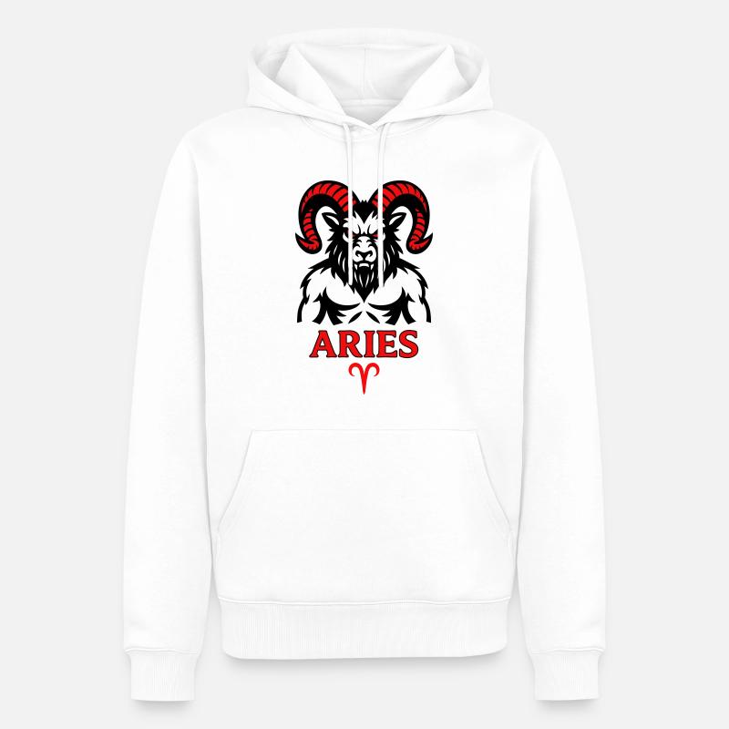 Signe du zodiaque Bélier avec symbole de cornes - Sweat à capuche Premium bio Homme - blanc