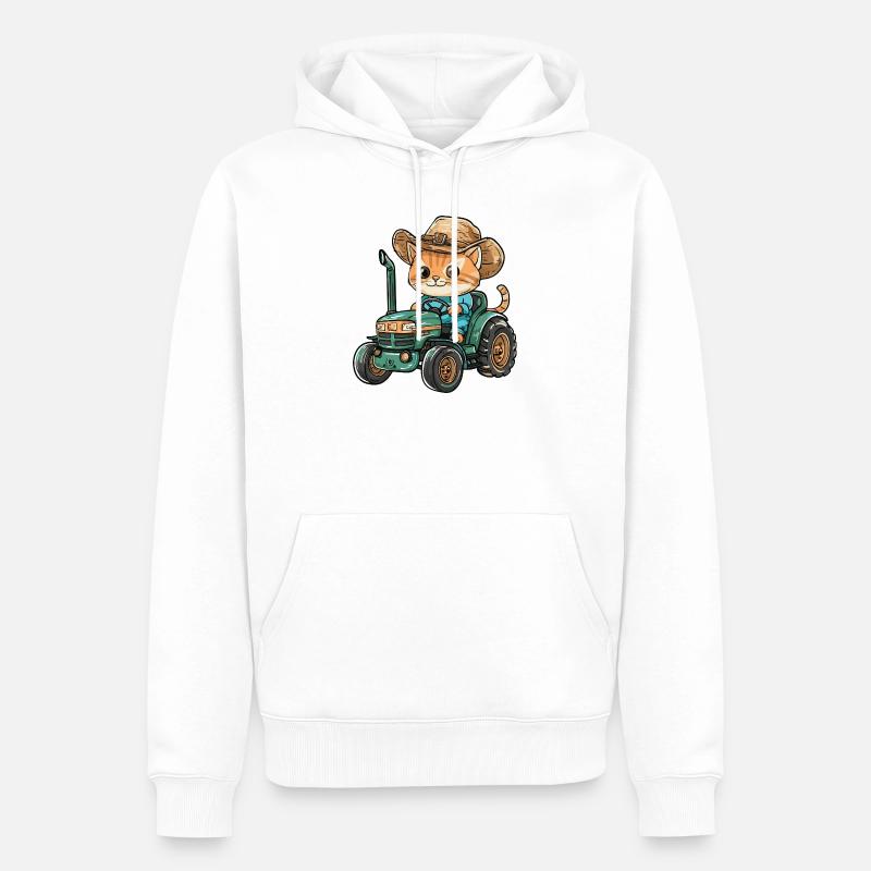 Katze Traktor Farmer - Männer Premium Bio Hoodie - Weiß