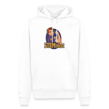 STEMinist Rosie Power - Männer Premium Bio Hoodie - Weiß - Vorne - Nico (187cm)
