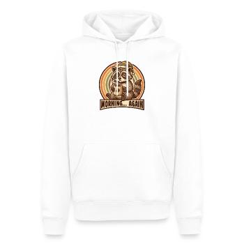 Morning grouch raccoon with coffee - Men’s Premium Organic Hoodie - white - Front - Nico (187cm)