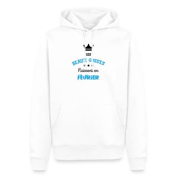 Cadeau naissance bébé garçon Février Beaux Gosses - Sweat à capuche Premium bio Homme - blanc - Devant - Nico (187cm)
