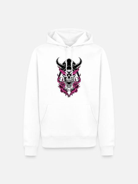 Schädeldämonenhaube Pinke Flammen Dunkles Totem - Männer Premium Bio Hoodie - Weiß