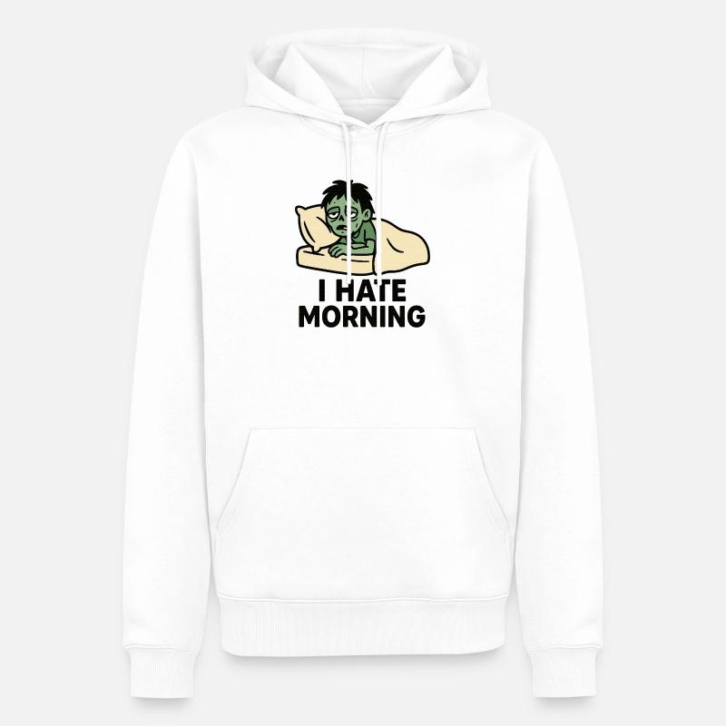 Zombie râleux matinal au lit - Sweat à capuche Premium bio Homme - blanc