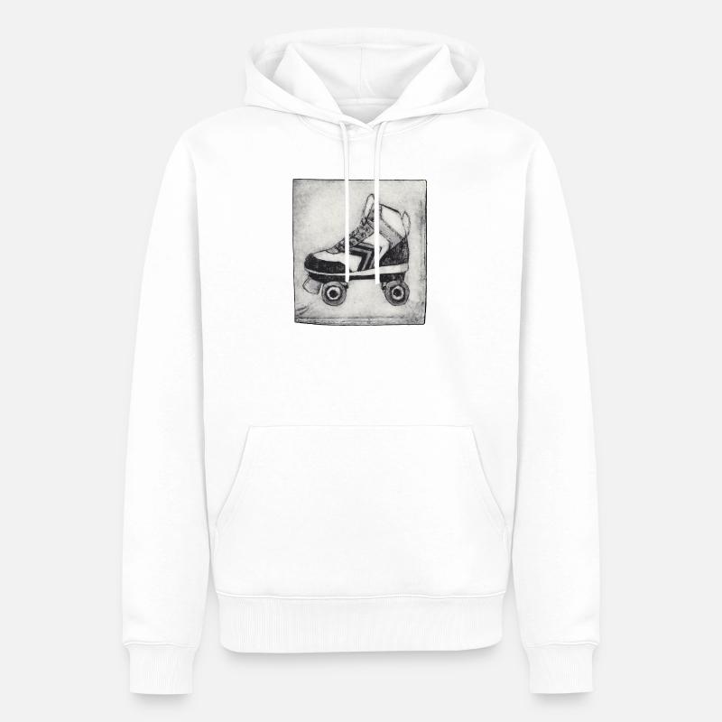 Retro Rollschuh - handgeschnitzte Druckvorlage - Männer Premium Bio Hoodie - Weiß