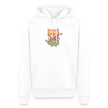 Chat roux mignon barista fabriquant un café latte art - Sweat à capuche Premium bio Homme - blanc - Devant - Nico (187cm)