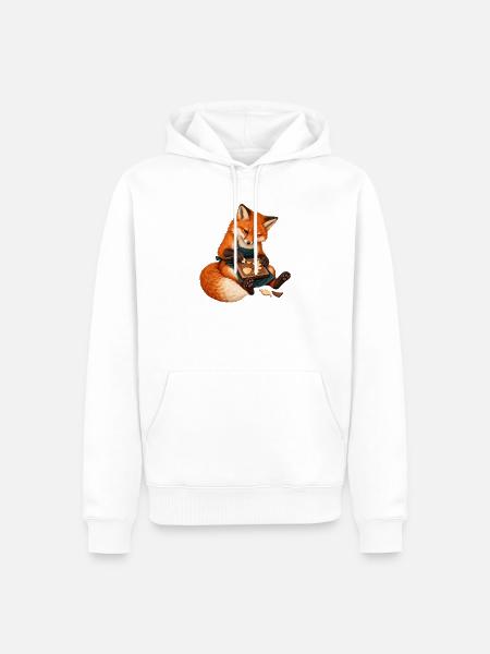 Fuchs legt eine Eichel-Intarsie - Männer Premium Bio Hoodie - Weiß