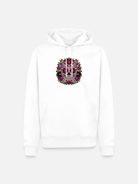 Gotischer Blumenzuckerschädel | Pyrenäen-Linie Labor - Männer Premium Bio Hoodie - Weiß