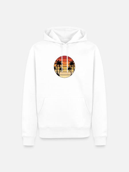 Palmen Sonnenuntergang Retro - Männer Premium Bio Hoodie - Weiß