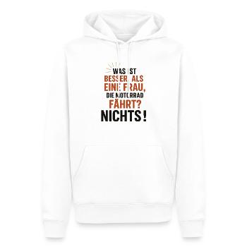 was ist besser als eine Frau die Motorrad fährt? - Männer Premium Bio Hoodie - Weiß - Vorne - Nico (187cm)