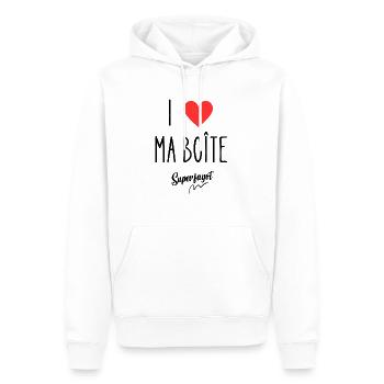 i love ma boîte - Sweat à capuche Premium bio Homme - blanc - Devant - Nico (187cm)