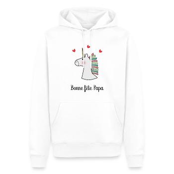 FÊTE DES PÈRES. BONNE FÊTE PAPA. PAPA. BONNE FÊTE - Sweat à capuche Premium bio Homme - blanc - Devant - Nico (187cm)