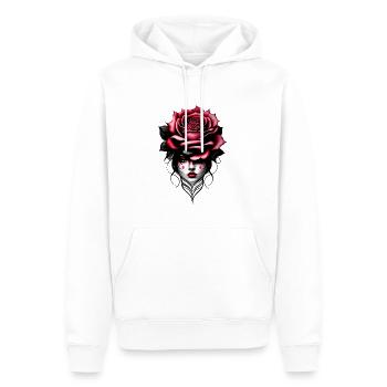 Moderne Blumenfrau, minimalistische Strichzeichnung - Männer Premium Bio Hoodie - Weiß - Vorne - Nico (187cm)