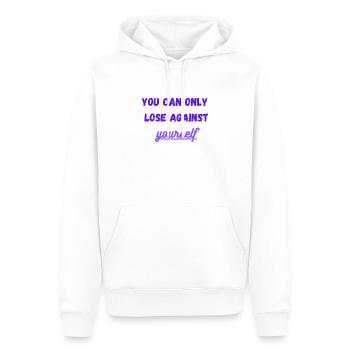 Du bist dein einziger Gegner - Lila - Männer Premium Bio Hoodie - Weiß - Vorne - Nico (187cm)